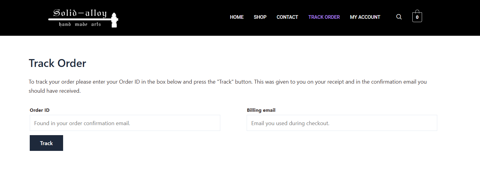 Solid Alloy track order page